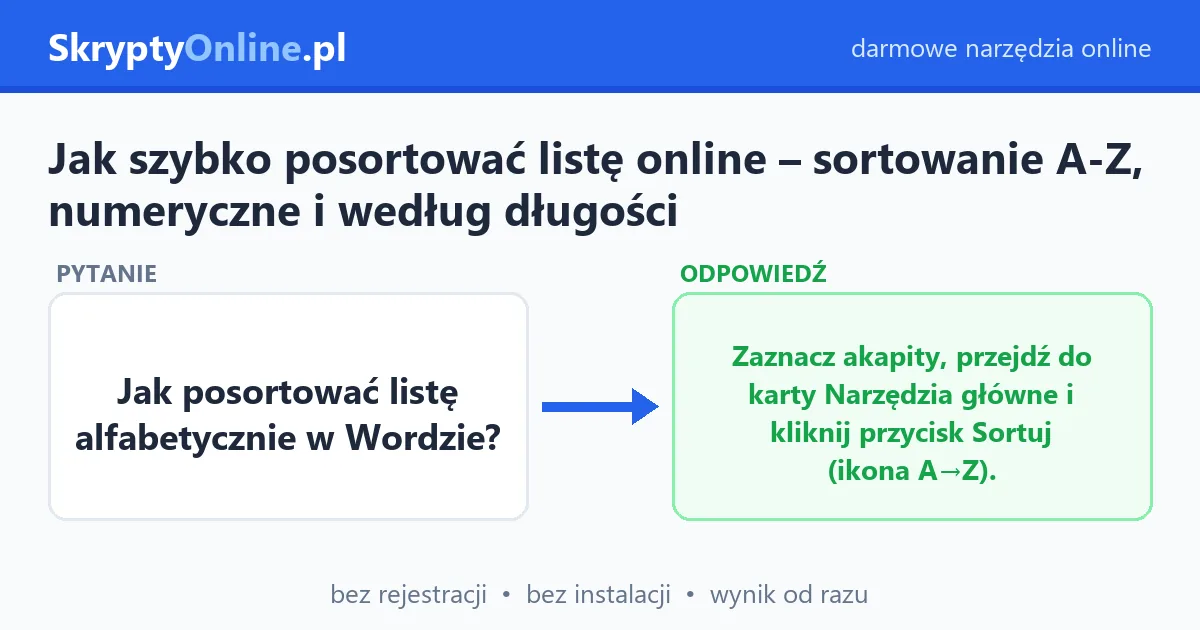 Jak szybko posortować listę online – sortowanie A-Z, numeryczne i według długości