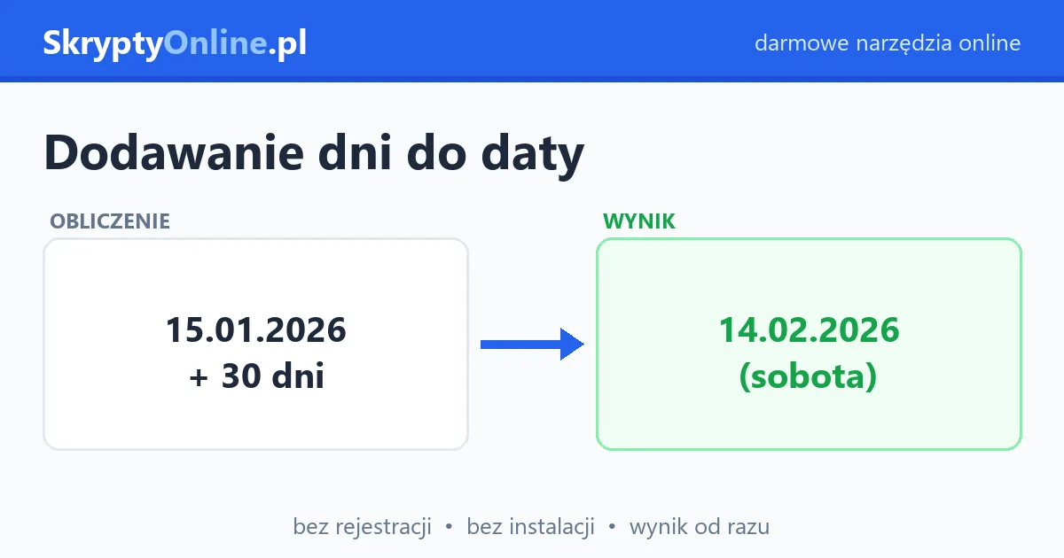Dodawanie i odejmowanie dni od daty online – skrypty online – przykład działania: przed i po