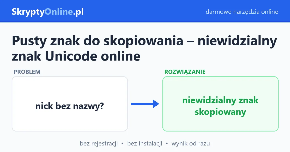 Pusty znak do skopiowania – niewidzialny znak Unicode online – przykład działania: przed i po