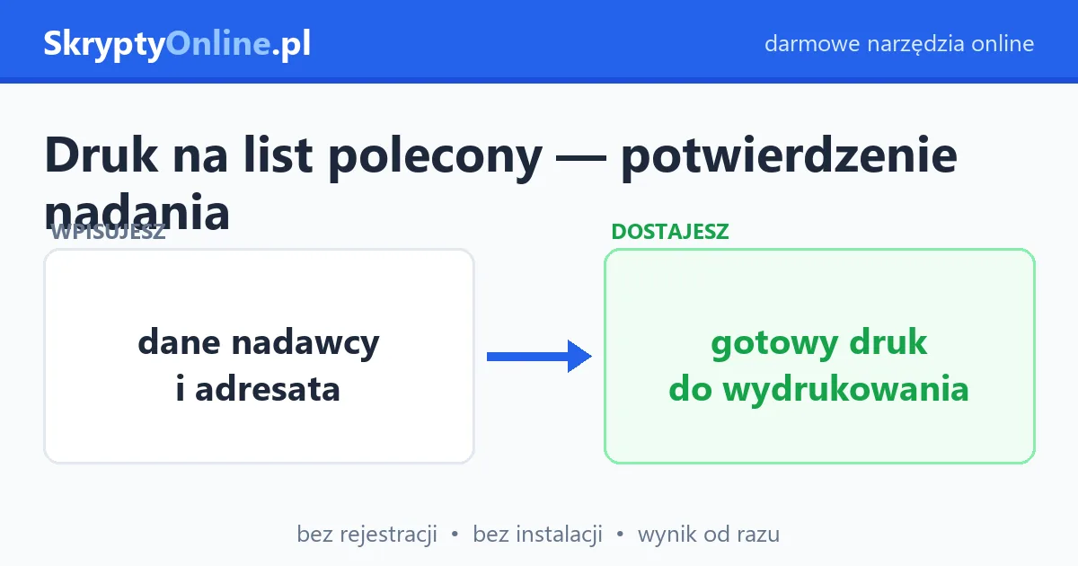Druk na list polecony online – generator potwierdzenia nadania — przykład działania: przed i po