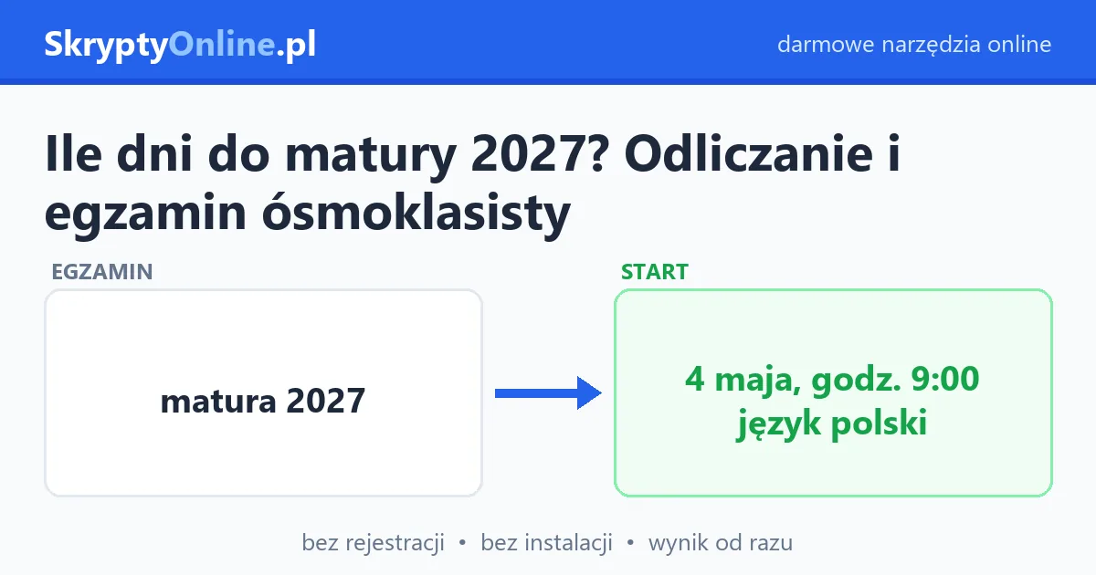 Ile dni do matury 2027? Odliczanie i egzamin ósmoklasisty — przykład działania: przed i po