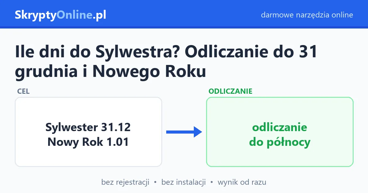 Ile dni do Sylwestra? Odliczanie do 31 grudnia i Nowego Roku — przykład działania: przed i po