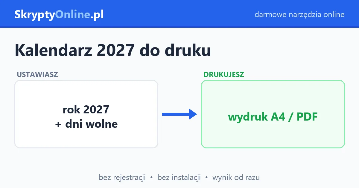 Kalendarz 2027 do druku – roczny, z dniami wolnymi (PDF, A4) — przykład działania: przed i po