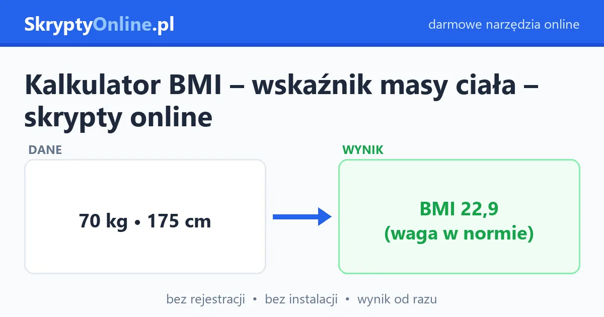 Kalkulator BMI – wskaźnik masy ciała – skrypty online — przykład działania: przed i po