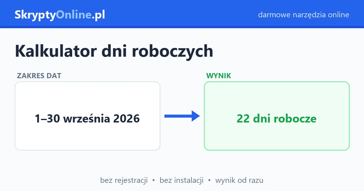 Kalkulator dni roboczych – ile dni roboczych między datami — przykład działania: przed i po