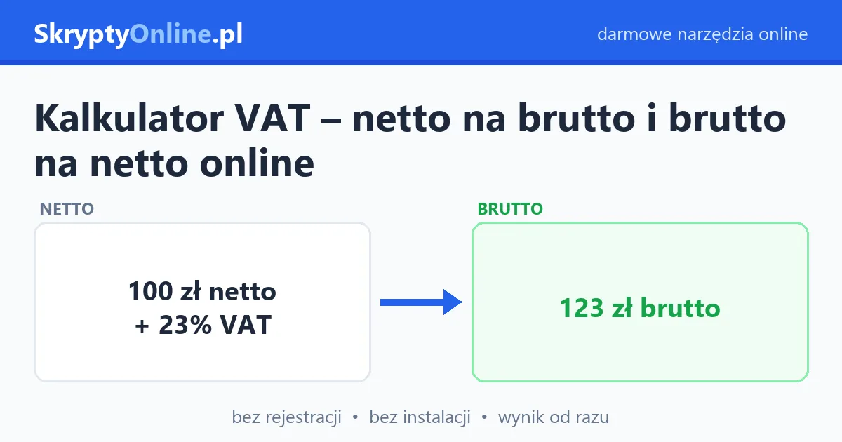 Kalkulator VAT – netto na brutto i brutto na netto online – przykład działania: przed i po