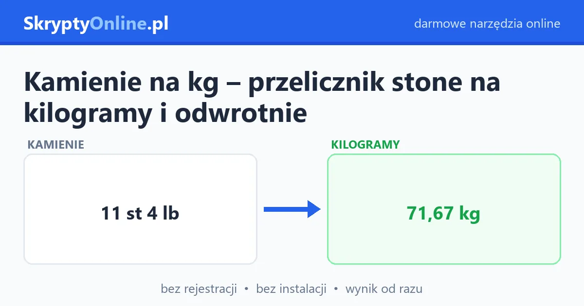 Kamienie na kg – przelicznik stone na kilogramy i odwrotnie – przykład działania: przed i po