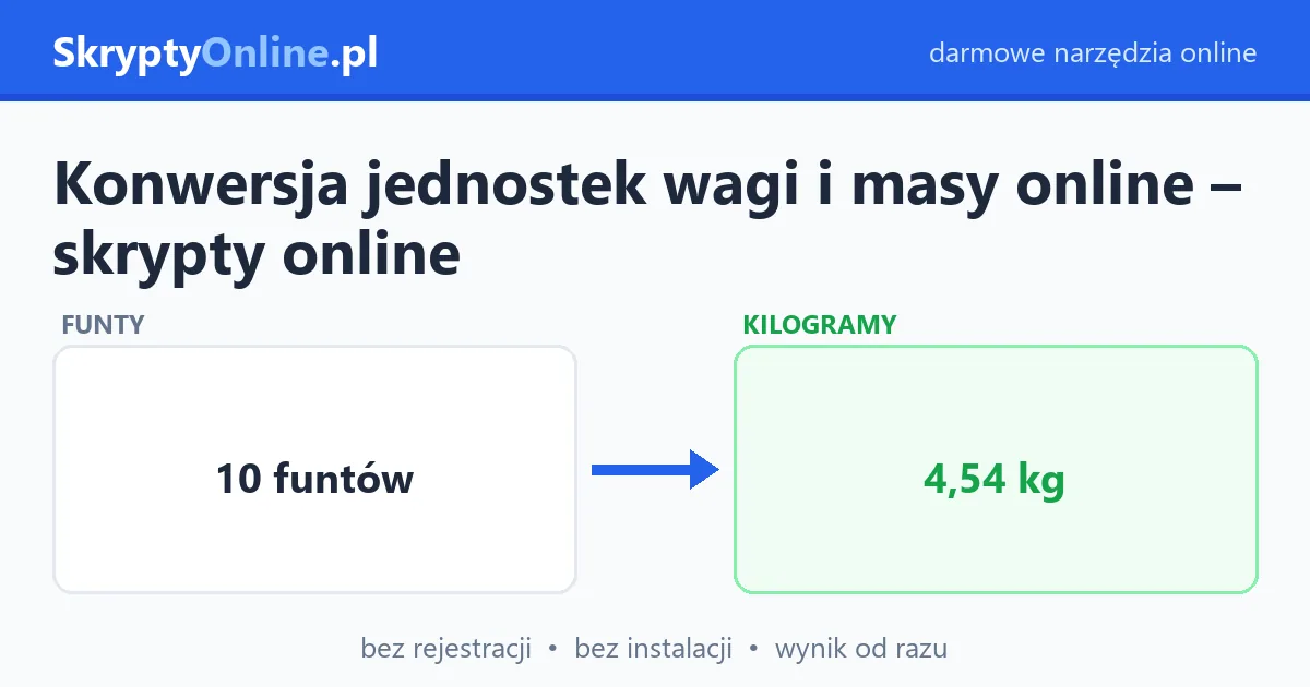 Konwersja jednostek wagi i masy online – skrypty online – przykład działania: przed i po