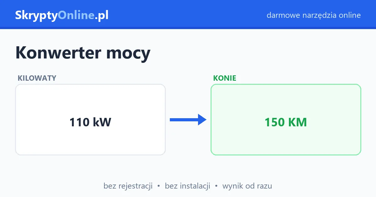Konwerter mocy kW na KM, HP i energii kcal na kJ – skrypty online — przykład działania: przed i po