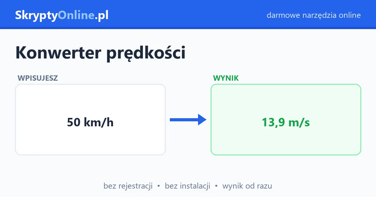 Przelicznik prędkości – km/h, m/s, mph, węzły – skrypty online — przykład działania: przed i po