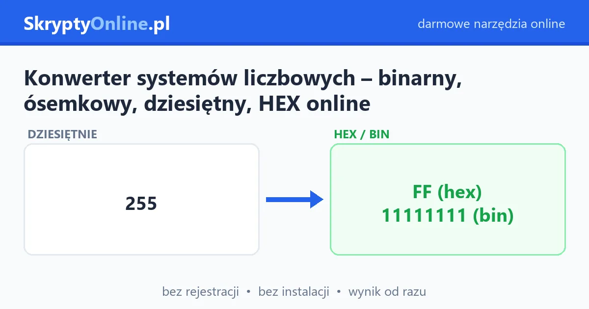 Konwerter systemów liczbowych – binarny, ósemkowy, dziesiętny, HEX online – przykład działania: przed i po