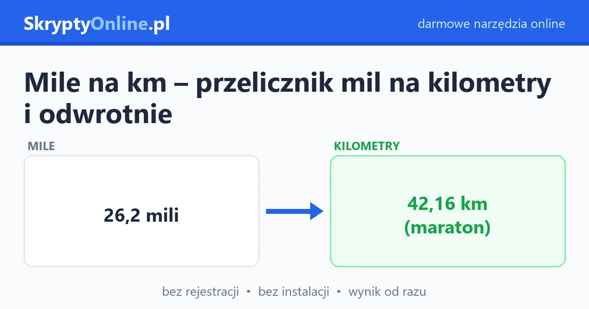 Mile na km – przelicznik mil na kilometry i odwrotnie – przykład działania: przed i po
