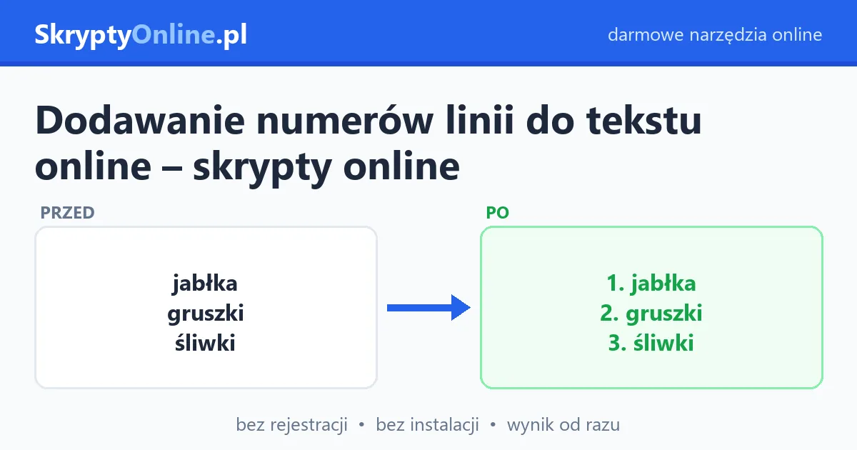 Dodawanie numerów linii do tekstu online – skrypty online — przykład działania: przed i po