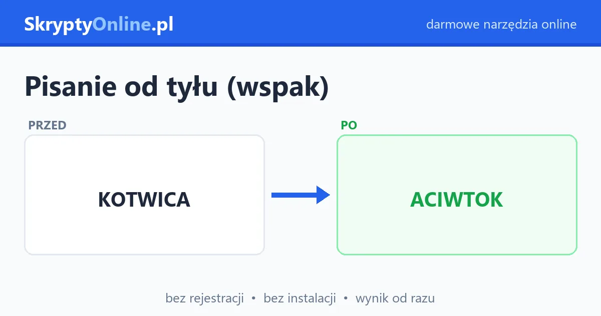 Pisanie od tyłu (wspak) – odwróć tekst online — przykład działania: przed i po