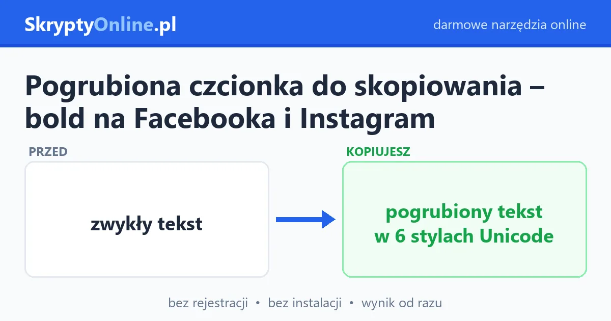 Pogrubiona czcionka do skopiowania – bold na Facebooka i Instagram – przykład działania: przed i po