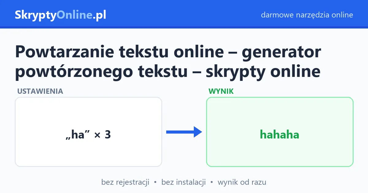 Powtarzanie tekstu online – generator powtórzonego tekstu – skrypty online – przykład działania: przed i po