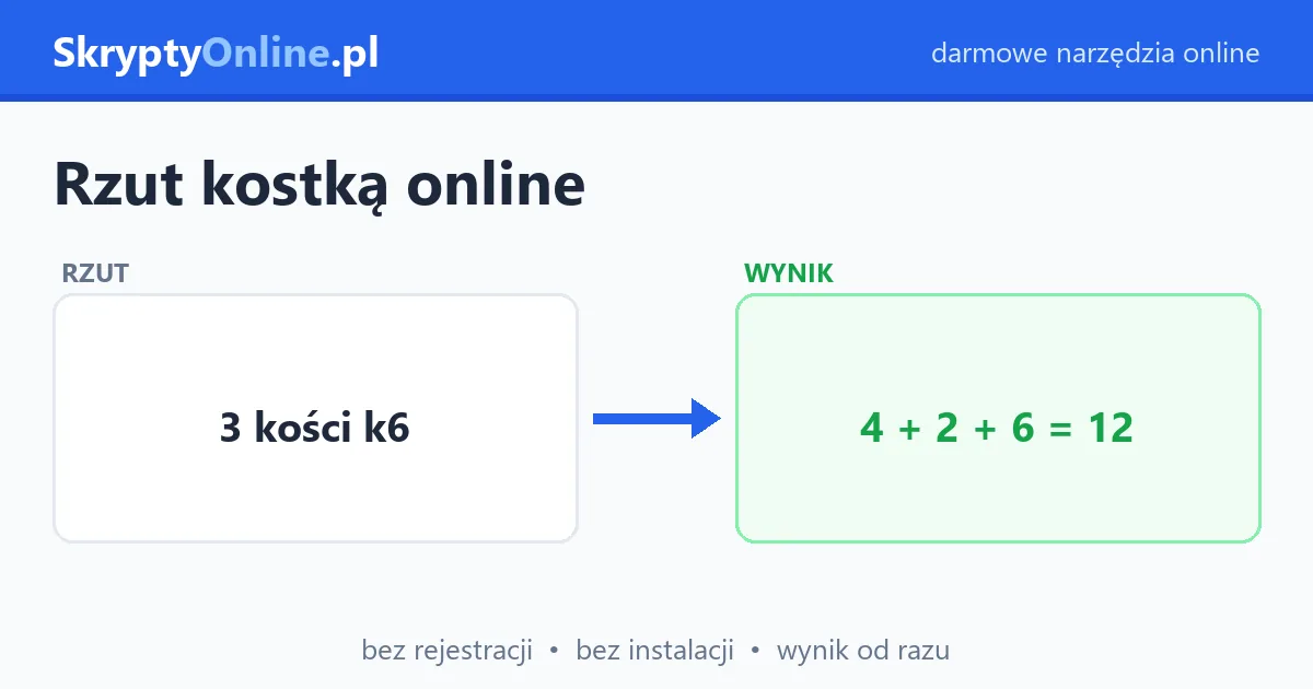 Rzut kostką online – wirtualna kostka 3D, kości RPG — przykład działania: przed i po