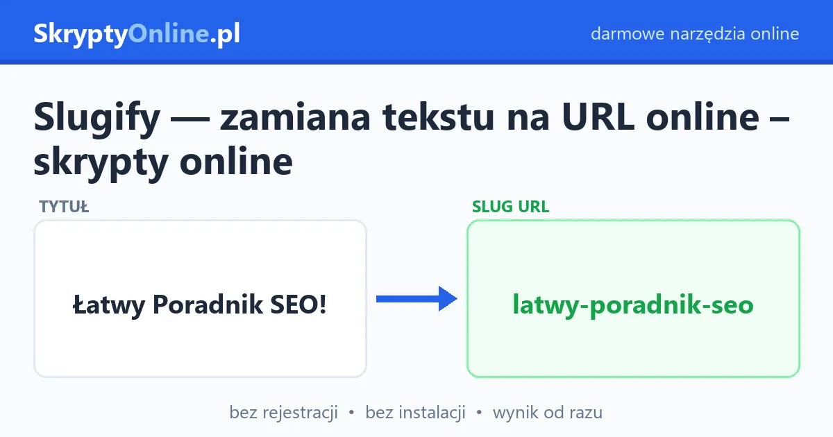 Slugify — zamiana tekstu na URL online – skrypty online — przykład działania: przed i po
