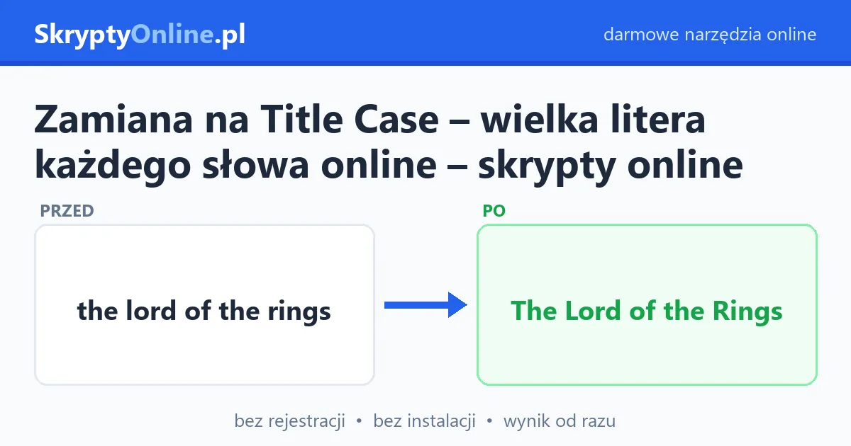 Zamiana na Title Case – wielka litera każdego słowa online – skrypty online – przykład działania: przed i po