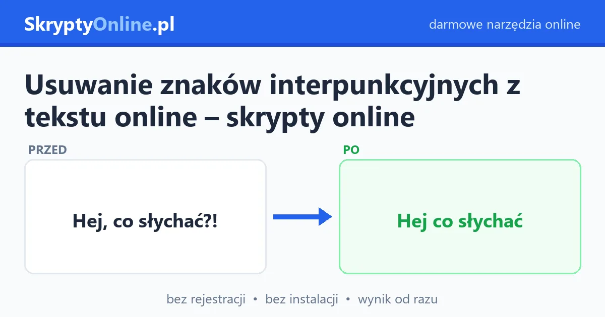 Usuwanie znaków interpunkcyjnych z tekstu online – skrypty online – przykład działania: przed i po
