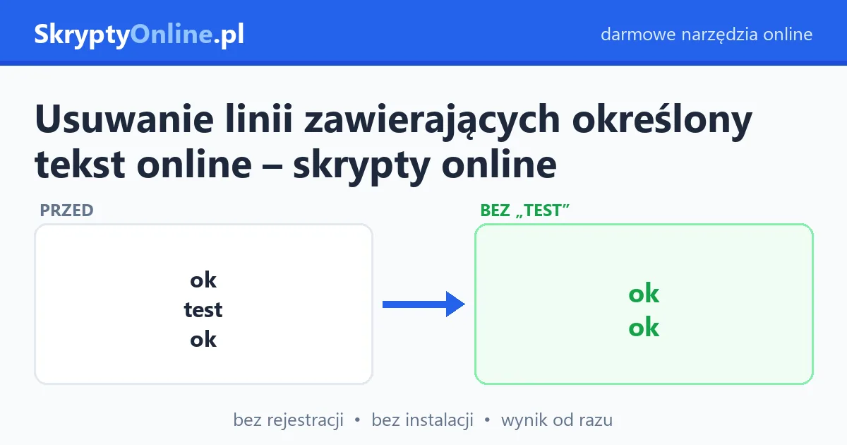 Usuwanie linii zawierających określony tekst online – skrypty online – przykład działania: przed i po