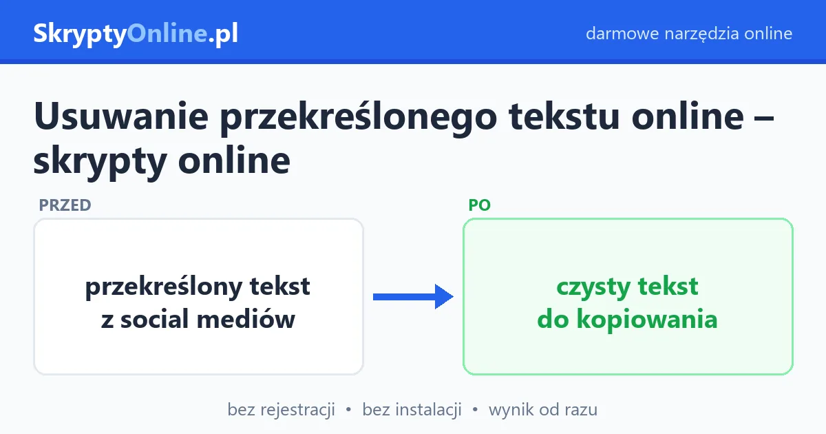 Usuwanie przekreślonego tekstu online – skrypty online — przykład działania: przed i po