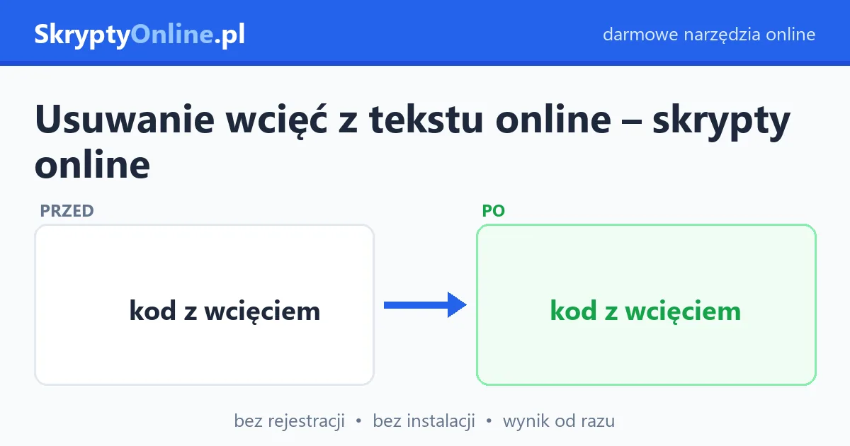 Usuwanie wcięć z tekstu online – skrypty online – przykład działania: przed i po