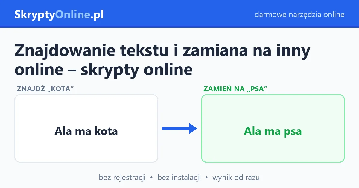 Znajdowanie tekstu i zamiana na inny online – skrypty online — przykład działania: przed i po