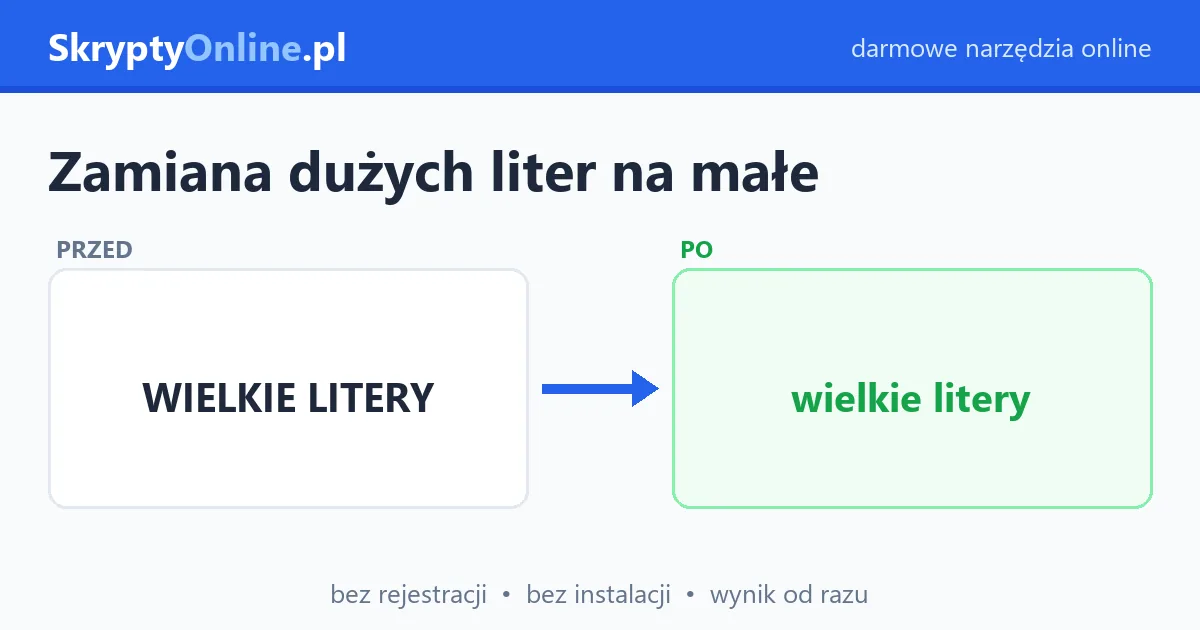 Zamiana dużych liter na małe i małych na duże online – UPPERCASE, lowercase, Title Case — przykład działania: przed i po