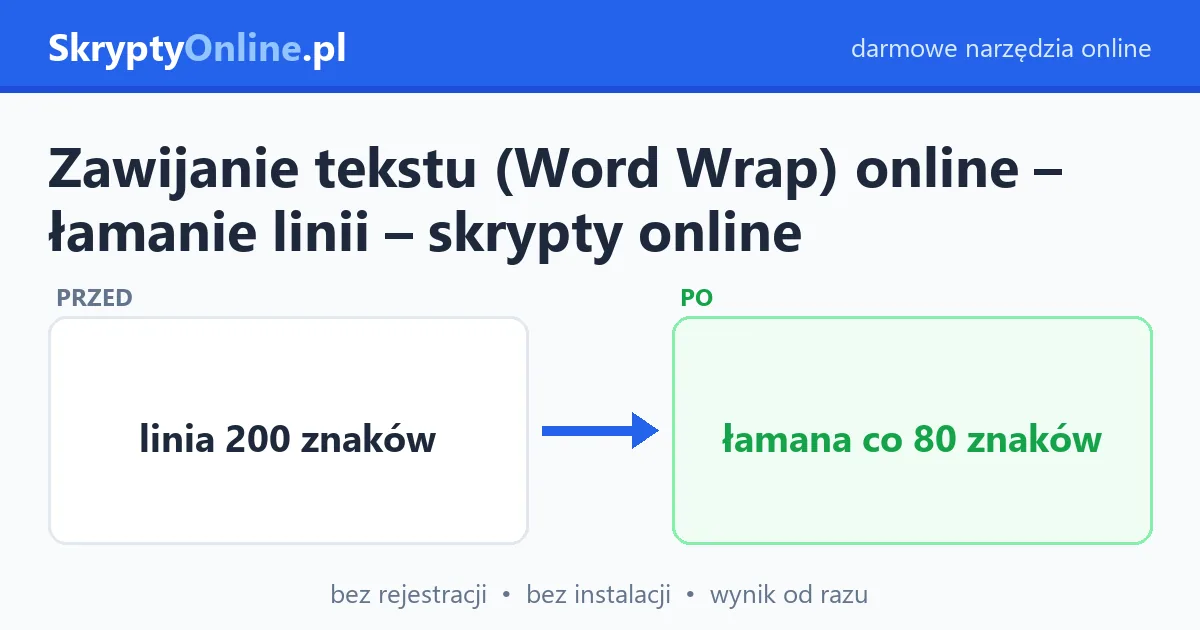 Zawijanie tekstu (Word Wrap) online – łamanie linii – skrypty online – przykład działania: przed i po